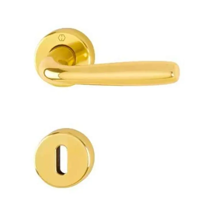 Maniglia Maribor Hoppe per porta interna, rosetta e bocchetta tonda foro Patent, quadro 8 mm, spessore porta 40-50 mm, Alluminio finitura Oro Lucido F271 Gratis Retour