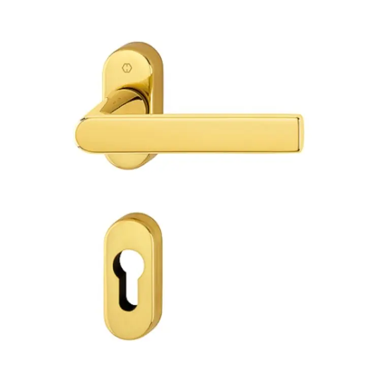 Uitverkoop Maniglia Los Angeles Hoppe per porta a profilo, rosetta e bocchetta ovale foro Yale, quadro 8 mm, spessore porta 62-74 mm, Ottone finitura Lucido F71