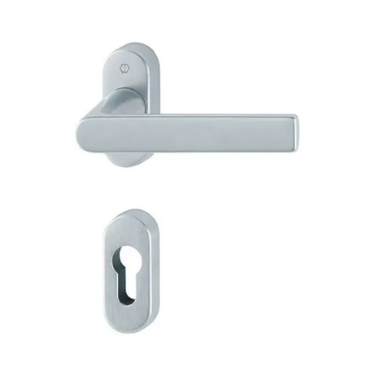 Laatste Kans Maniglia Los Angeles Hoppe per porta a profilo, rosetta e bocchetta ovale foro Yale, quadro 8 mm, spessore porta 62-74 mm, Ottone finitura Cromo Satinato Resista F41-R
