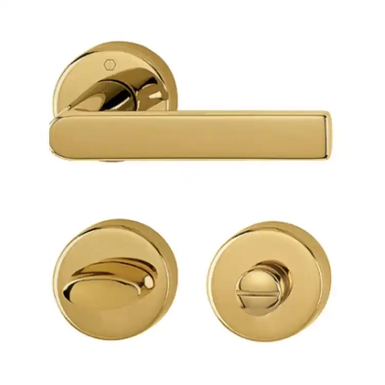 Maniglia Los Angeles Hoppe per porta interna, rosetta e nottolino Wc, quadro 8 mm, spessore porta 38-47 mm, Ottone finitura Lucido F71 Actieprijs