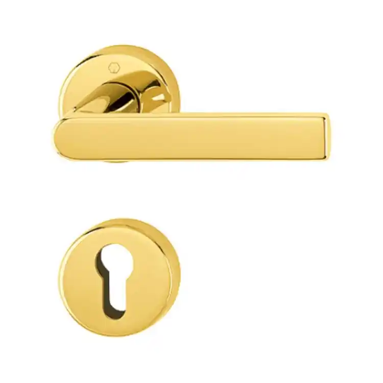 Maniglia Los Angeles Hoppe per porta interna, rosetta e bocchetta tonda foro Yale, quadro 8 mm, spessore porta 62-74 mm, Ottone finitura Lucido F71 Exclusieve Aanbieding
