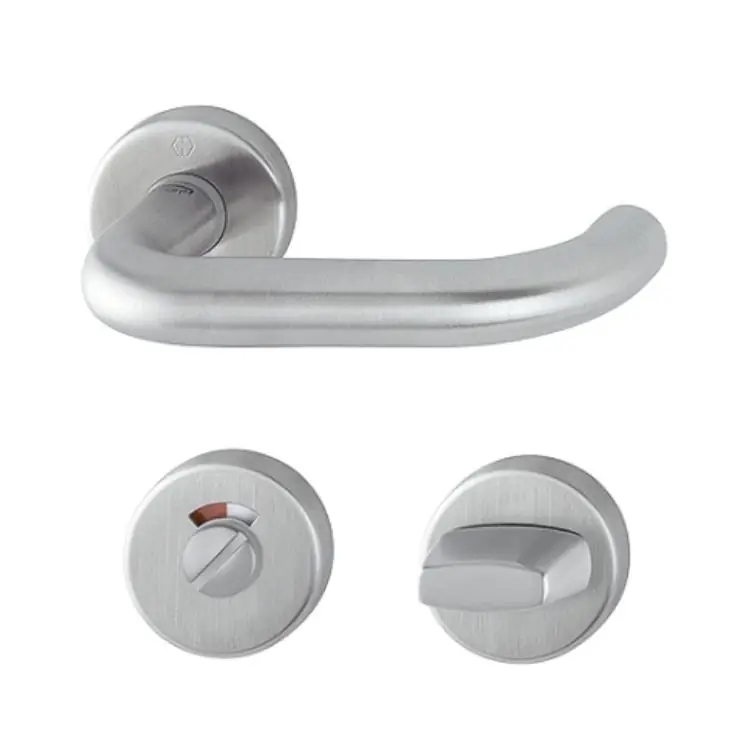 Op = Op Maniglia Paris Hoppe per porta interna, rosetta e nottolino Wc, quadro 8 mm, porta 40-45 mm, Acciaio Inox finitura Satinato Secusan F69-S
