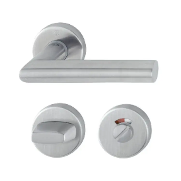 Maniglia Amsterdam Hoppe per porta interna, rosetta e nottolino Wc, quadro 8 mm, spessore porta 40-45 mm, Acciaio Inox finitura Satinato Secusan F69-S Hoge Kwaliteit