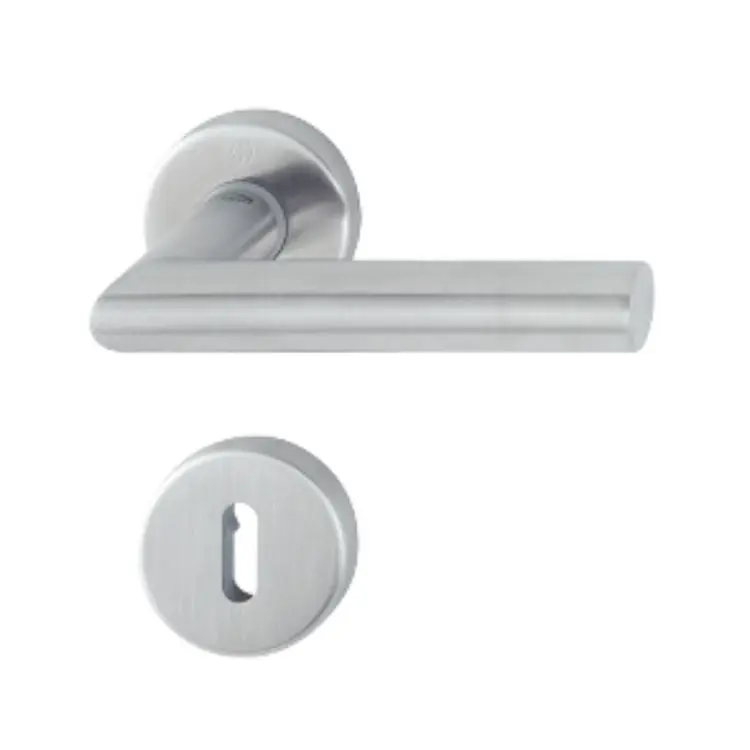 Maniglia Amsterdam Hoppe per porta interna, rosetta e bocchetta tonda, foro Patent, quadro 8 mm, spessore porta 37-47 mm, Acciaio Inox finitura Satinato Secusan F69-S Uitverkoop
