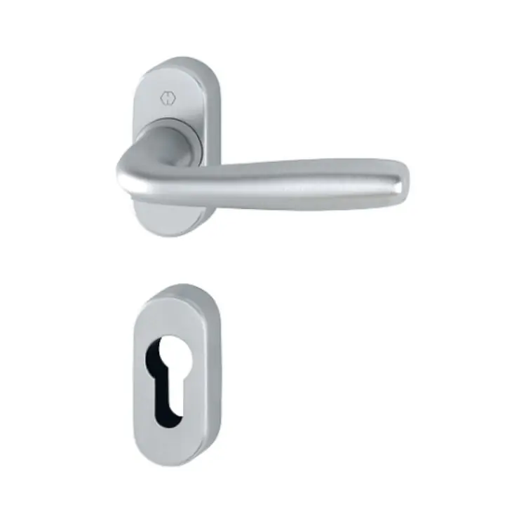 Maniglia Maribor Hoppe per porta a profilo, rosetta e bocchetta ovale foro Yale, quadro 8 mm, spessore porta 58-79 mm, Alluminio finitura Cromo Satinato F94-1 Op = Op