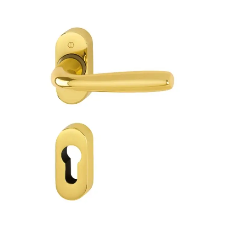 Express Levering Maniglia Maribor Hoppe per porta a profilo, rosetta e bocchetta ovale foro Yale, quadro 8 mm, spessore porta 58-79 mm, Alluminio finitura Oro Lucido F271