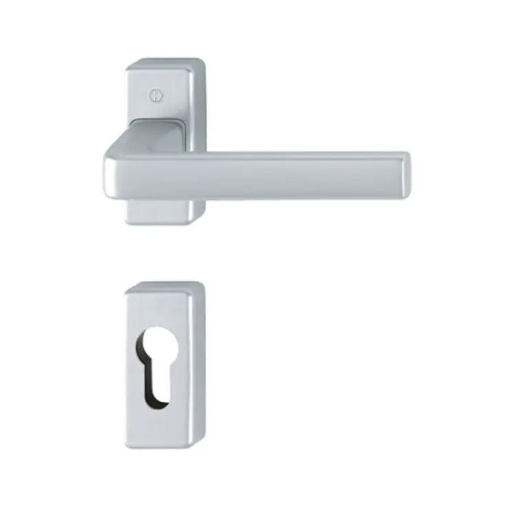 Korting Maniglia Dublin Hoppe per porte a profilo, rosetta e bocchetta rettangolare foro Yale, quadro 8 mm, spessore porta 35-76 mm, Alluminio finitura Cromo Satinato F94-1