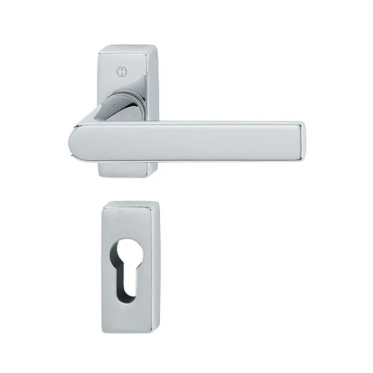 Korting Maniglia Los Angeles Hoppe per porta a profilo, rosetta e bocchetta rettangolare foro Yale, quadro 8 mm, spessore porta 62-74 mm, Ottone finitura Cromo Lucido Resista F49-R