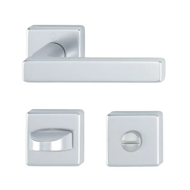 Maniglia Dallas Hoppe per porta interna, rosetta e nottolino Wc, quadro 8 mm, spessore porta 37-47 mm, Alluminio finitura Argento F1 Uitverkoop