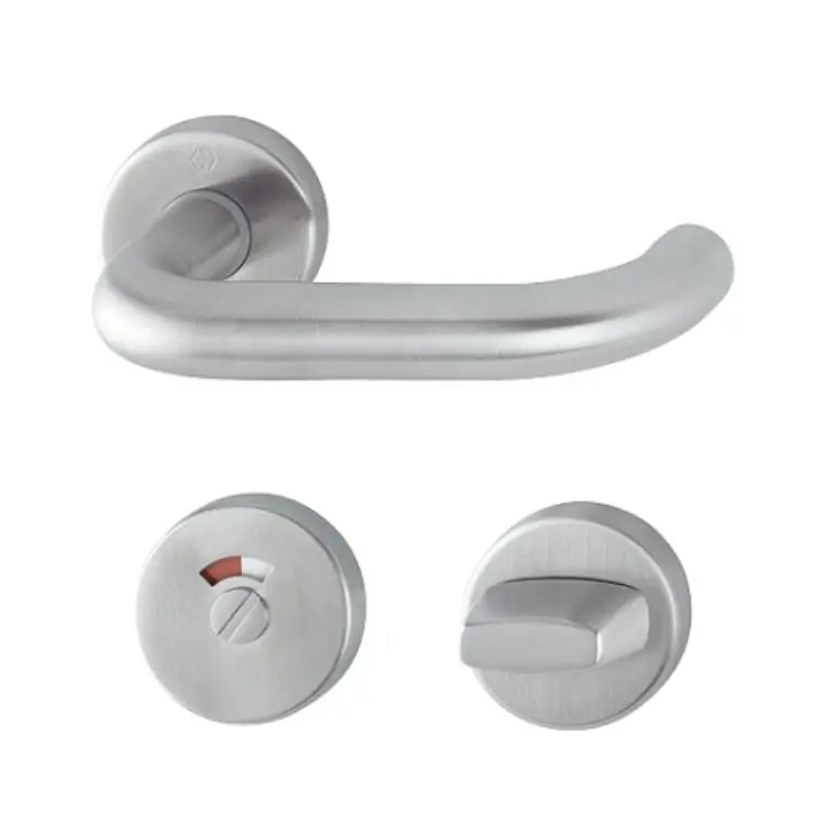 Bestel Nu Maniglia Paris Hoppe per porta interna, rosetta e nottolino Wc, quadro 8 mm, porta 40-45 mm, Acciaio Inox finitura Satinato F69