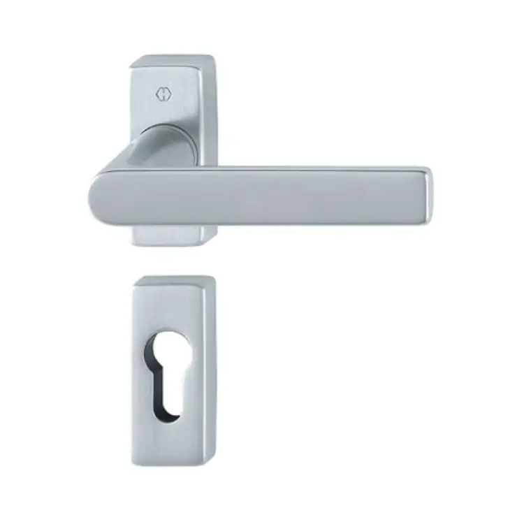 Maniglia Los Angeles Hoppe per porta a profilo, rosetta e bocchetta rettangolare foro Yale, quadro 8 mm, spessore porta 62-74 mm, Ottone finitura Cromo Satinato Resista F41-R Beste Prijs