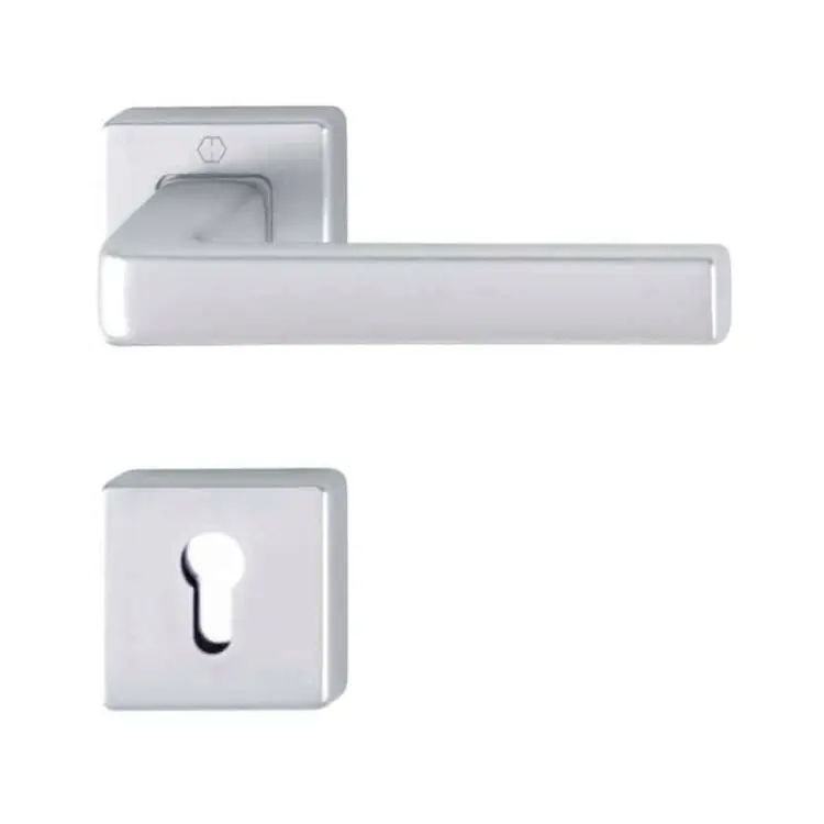 Maniglia Dublin Hoppe per porta interna, rosetta e bocchetta quadra foro Yale, quadro 8 mm, spessore porta 40-50 mm, Alluminio finitura Cromo Satinato F94-1 Nieuw
