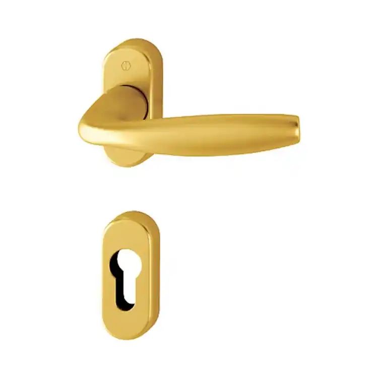 Maniglia New York Hoppe per porta a profilo, rosetta e bocchetta ovale foro Yale, quadro 8 mm, spessore porta 55-65 mm, Alluminio finitura Oro F3 Gereduceerde Prijs