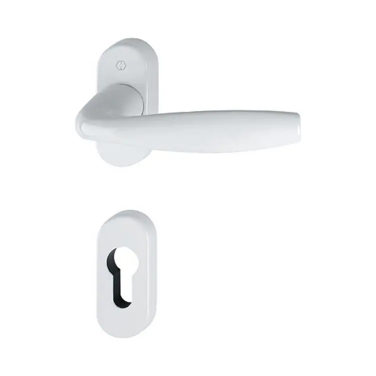 Meest Verkocht Maniglia New York Hoppe per porta a profilo, rosetta e bocchetta ovale foro Yale, quadro 8 mm, spessore porta 55-65 mm, Alluminio finitura Bianco Traffico F9016
