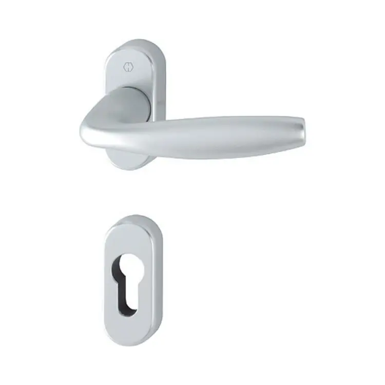 Maniglia New York Hoppe per porta a profilo, rosetta e bocchetta ovale foro Yale, quadro 8 mm, spessore porta 55-65 mm, Alluminio finitura Argento F1 Korting