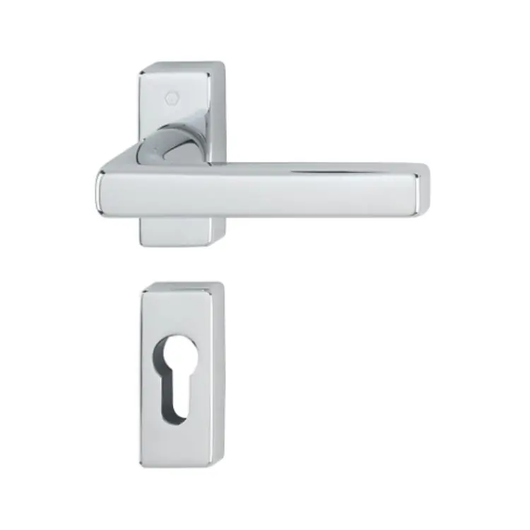 Rechtstreeks Van De Fabrikant Maniglia Dallas Hoppe per porta a profilo, rosetta e bocchetta rettangolare foro Yale, quadro 8 mm, spessore porta 62-74 mm, Ottone finitura Cromo Lucido Resista F49-R