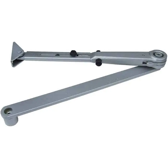 Braccio a compasso 102445 Dormakaba, con fermo meccanico inseribile, per chiudiporta serie TS 4000 e 2000, finitura Argento Nu Kopen