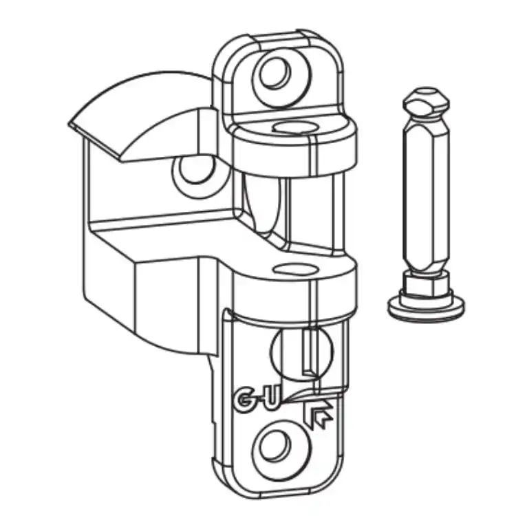 Gratis Retour Supporto sostegno G-U Italia per anta e ribalta, Uni-Jet M20, Destra, aria 12 interasse 9 mm, battuta 18/20 mm, Zama finitura Argento