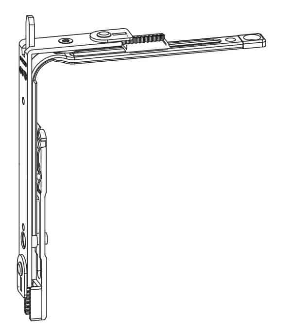 Movimento angolare G-U per anta e ribalta, con terminale, dimensione 125x45 mm, uscita puntale 11 mm, finitura Argento Hoge Kwaliteit