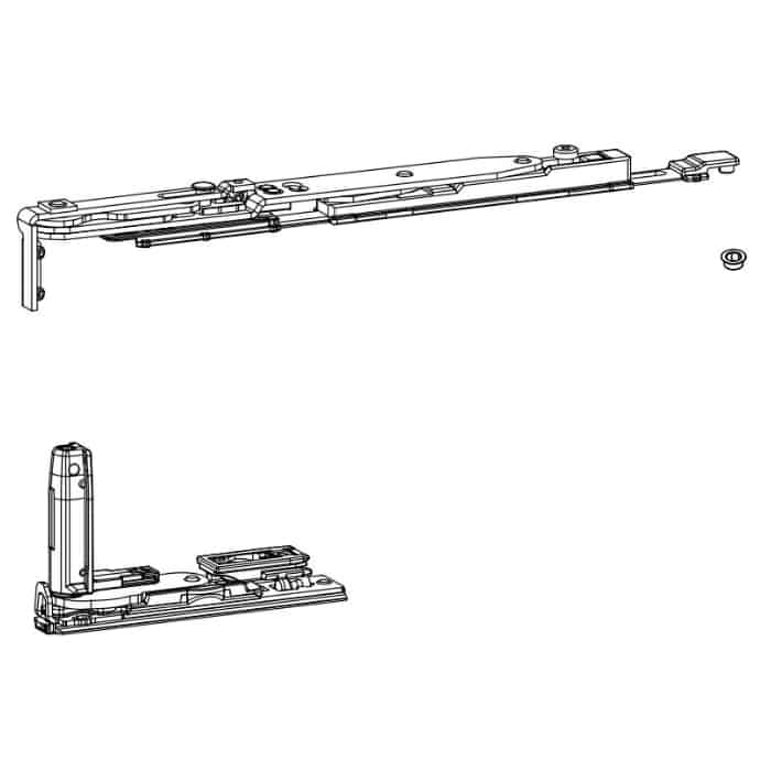 Kit Cerniera Braccio Futura 3D 170 Giesse, per anta a ribalta Destra, profilo CU, larghezza 430-640 mm, portata 170 Kg, Acciaio e Zama finitura Silver Favoriet