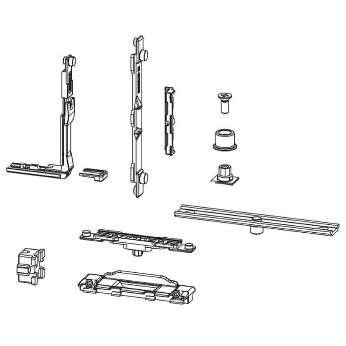 Kit ferramenta 09758 Giesse per anta ribalta scorrevole GS1000, profilo Erre 40, nottolini regolabili, Acciaio finitura Silver Direct Verzonden