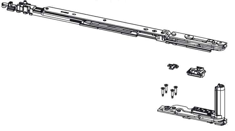 Kit cerniera braccio Chic 3D 100 Giesse per anta a ribalta Destra, profilo CU, larghezza 600-1500 mm, portata 100 Kg, Acciaio e Zama finitura Silver Express Levering