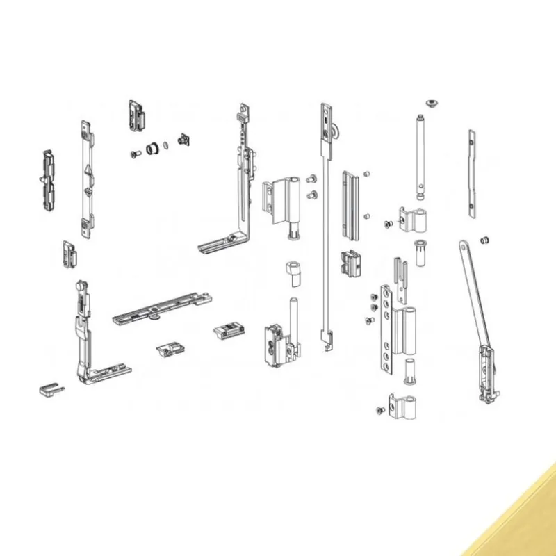 Flitsaanbieding Meccanismo Base 04671K Giesse per chiusura anta ribalta arco-fuori squadro, profilo CU, Alluminio e Zama finitura Trend Oro