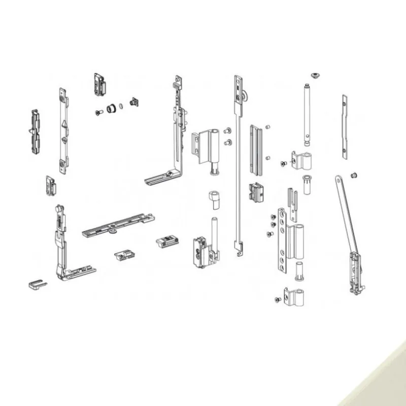 Meccanismo Base 04671K Giesse per chiusura anta ribalta arco-fuori squadro, profilo CU, Alluminio e Zama finitura Perla Favoriet