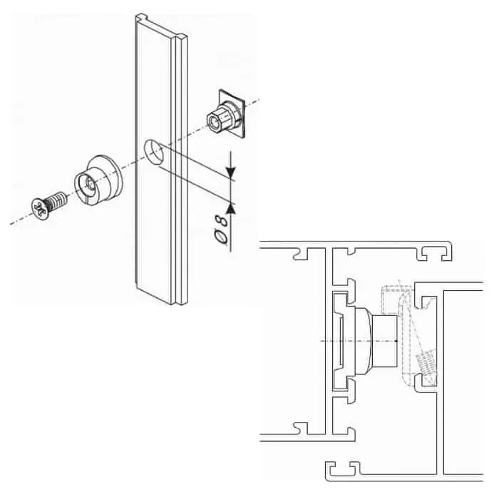 Nottolino 04030K Giesse, per serramento in alluminio, registrabile +1,2 mm, diametro 10,3 mm, altezza 8,5 mm, Alluminio finitura Silver Direct Beschikbaar